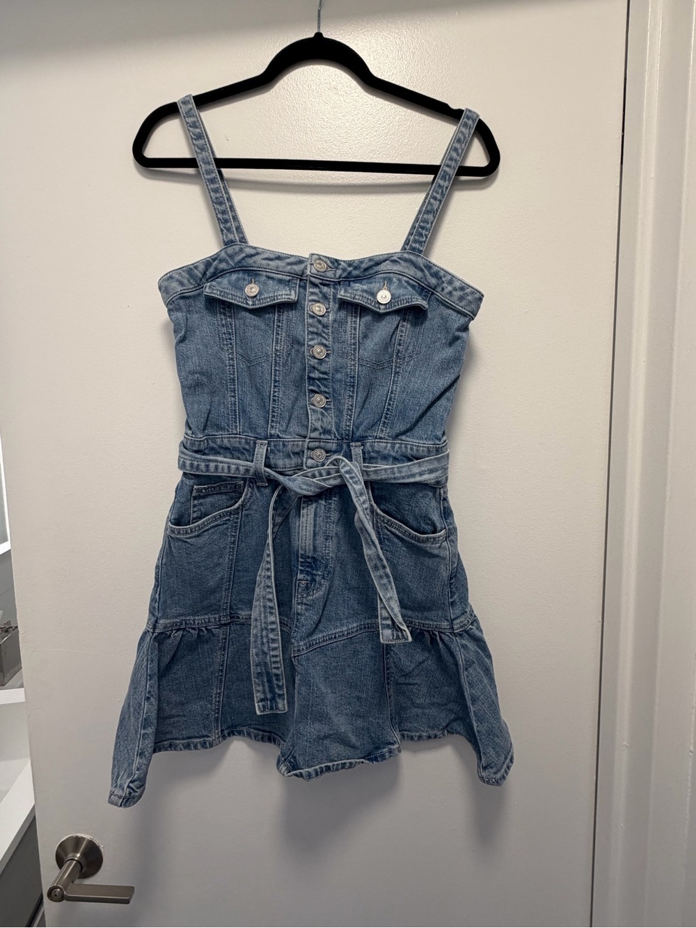 Women’s Denim Tie-Waist Jean Dress - Light Blue